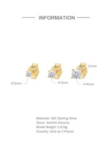 3入組可愛的花朵925純銀耳釘，女士耳釘軟骨飾品婚禮派對18K金節日禮物珠寶