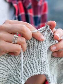 1入組鉤針手指環調節鉤針織環,開放式線引導指夾織物套 - 銀色 - 查看 4