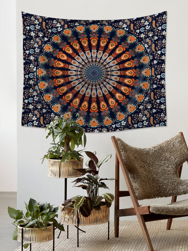1pc Mandala Bohemian Printed Tapestry, Modern Design Polyester Fiber
