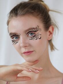 (one Sheet) Waterproof & Long-lasting Spider Web Temporary tattooo Sticker For Eyes & Body - Black - View 3