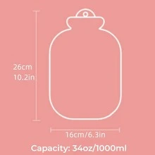 1 Pieza Bolsa De Agua Caliente Con Cubierta De Peluche, 34oz/1000ml, Botella De Agua Caliente A Prueba De Explosiones Segura Para La Cama, Calentador De Manos Y Pies Para El Dolor De Hombros, Calambres Menstruales - Rosa - Ver 5