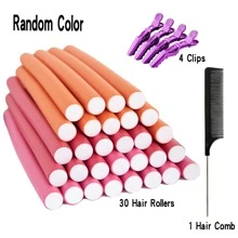 30pcs Flexi Hair Rollers With 1 Comb and 4 Clips, Soft Foam Heatless Hair Rods for Long Hair - Multicolor - View 1