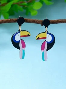 1pair Fashionable & Eye-catching Acrylic & Colorful Bird Printed Drop Earrings For Women To Wear In Daily Life, Party And Banquet