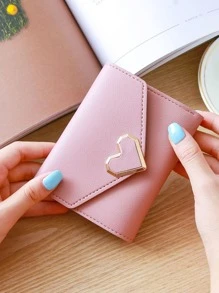 1個可愛清新的粉色心形三摺兒童零錢包,兒童禮物 - 粉色 - 查看 2