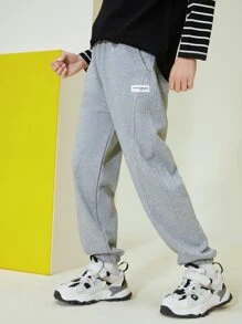 Chicos Pantalones deportivos con diseño de parche de letra - Gris - Ver 6