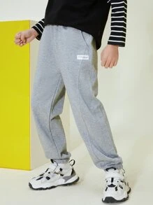 Chicos Pantalones deportivos con diseño de parche de letra - Gris - Ver 7