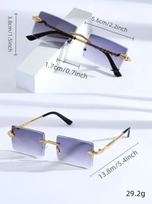 1 件女士奢华时尚动物蛇纹设计顶条无框方形时尚眼镜，适合日常休闲佩戴