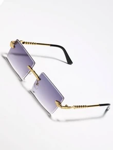 1 件女士奢华时尚动物蛇纹设计顶条无框方形时尚眼镜，适合日常休闲佩戴