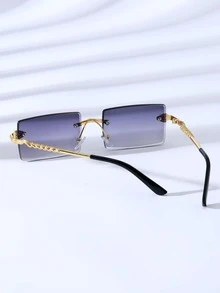 1 件女士奢华时尚动物蛇纹设计顶条无框方形时尚眼镜，适合日常休闲佩戴