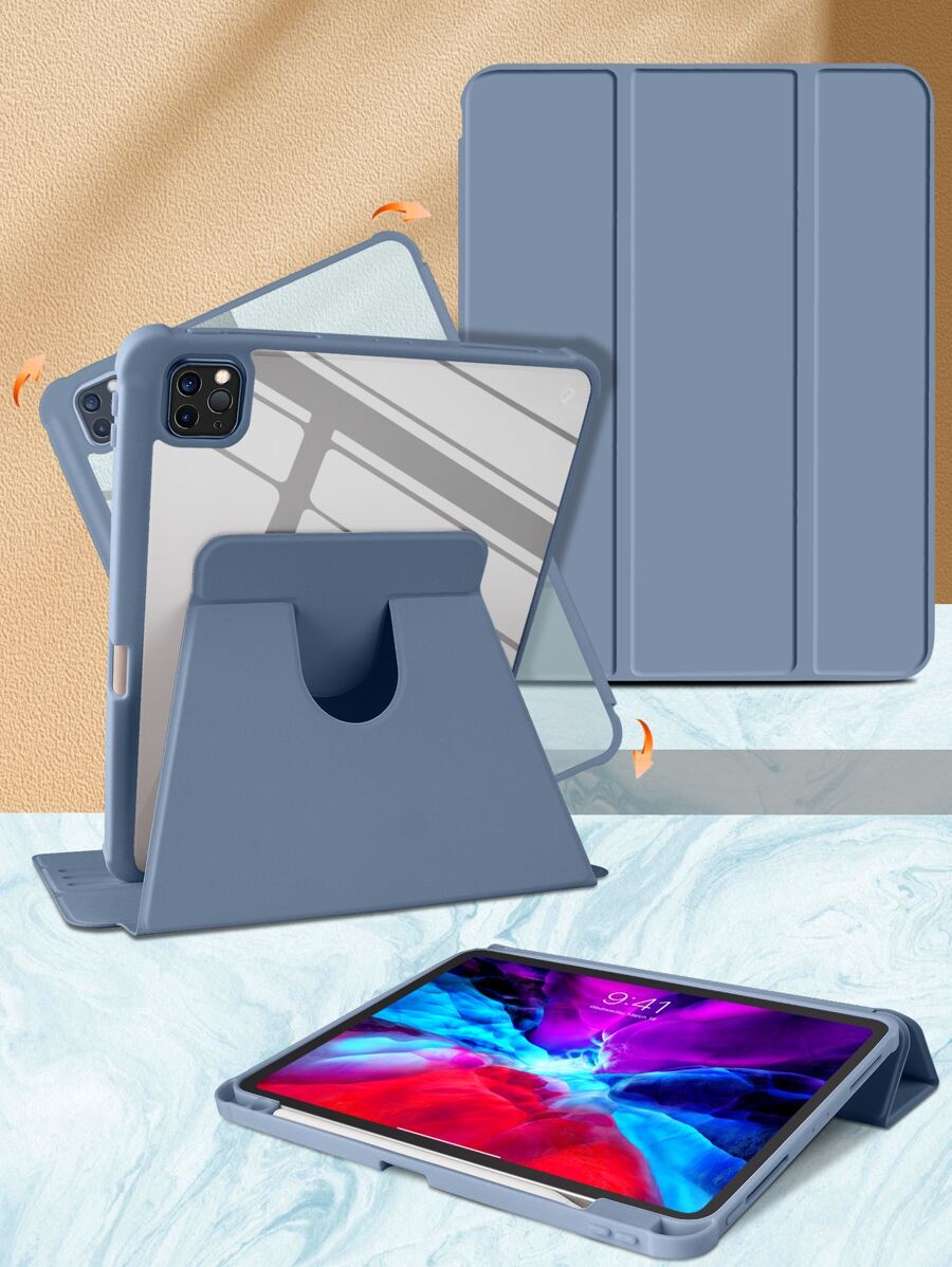 1pc Acrylic trong suốt gấp ba lần với nắp khe cắm bút được xếp lớp bên trong bằng sợi siêu màu đen, có khả năng hấp phụ từ tính, chức năng ngủ và các chế độ giá đỡ đa góc Vỏ bảo vệ máy tính bảng Ipad dành cho doanh nghiệp đơn giản, tương thích với các thiết bị của Apple. - Màu tím - Xem 1