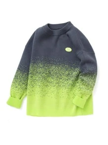 Balabala 男大童漸層字母貼布落肩袖套頭毛衣 - 綠色 - 查看 6