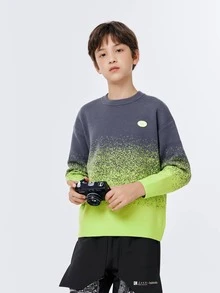 Balabala 男大童漸層字母貼布落肩袖套頭毛衣 - 綠色 - 查看 3