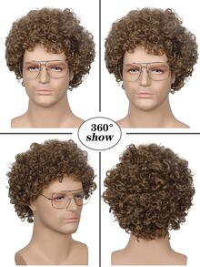 合成頭髮 9 英寸長棕色捲髮男士假髮適合日常派對使用迪斯科嬉皮搖滾 70 年代 80 年代派對角色扮演假髮無膠耐熱時尚柔軟纖維頭髮高密度自然外觀常規日常假髮拿破崙服裝假髮 - 棕色 - 查看 6