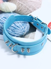 1條仿皮頸帶頸鏈,釘子尖刺裝飾,哥德式龐克風格,適用於夜總會