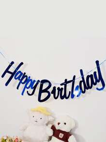 Gold Lettering Blue One-Piece Banner Saying Happy Birthday, - Blue - View 1