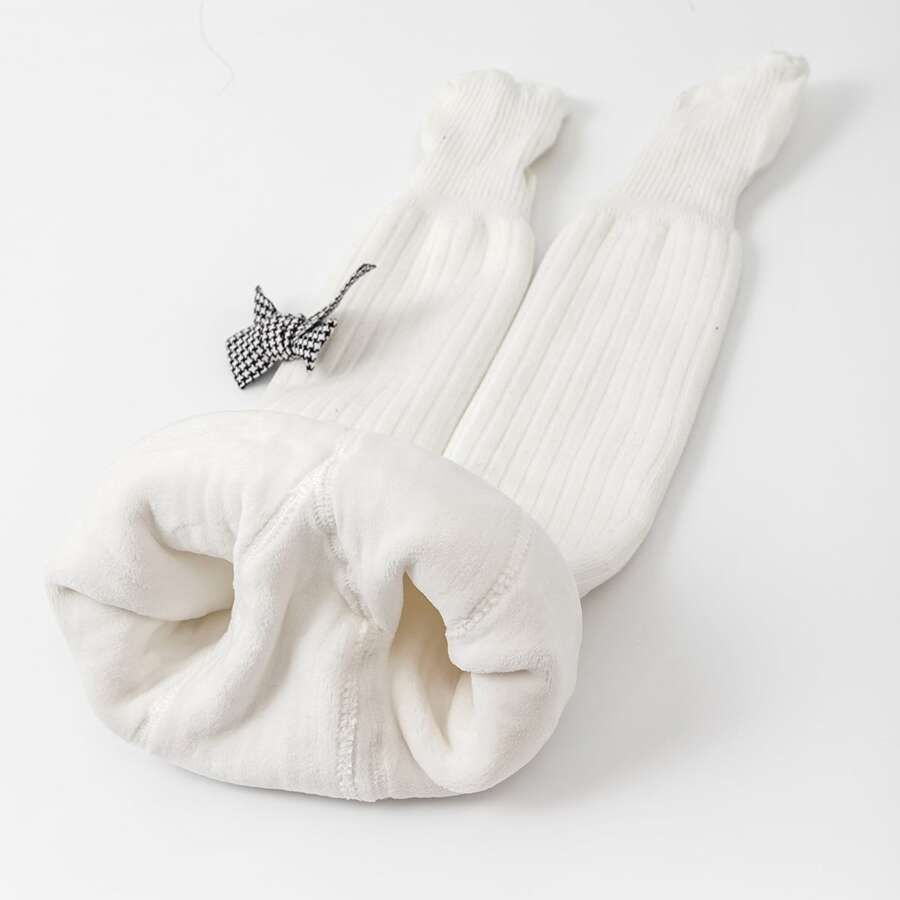 1 quần tất mùa đông dày dặn có lót nhiệt cho bé gái, quần legging đơn giản cho bé mới biết đi - trắng - Xem 1