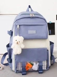 5pcs/set Decorative College Style Kid's Combination Bag With Pendant - Blue - View 2