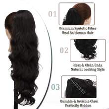 24"長厚密波浪狀彩虹夾馬尾頭髮擴展,自然貼體髮片女性髮片 - Black-brown - 查看 3