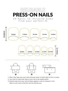 10pcs Short Square Shape Graphic Design Diy False Nails With Removable Adhesive And Nail File (1 Jelly Gel Slice And 1 Sanding Strip Included) - Multicolor - View 7