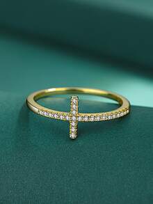 1 cái Đúng mốt 925 sterling bạc Gầy Khối Zirconia  Nhẫn Đối với phụ nữ Quý cô Đồ kim hoàn Quà kỷ niệm Tốt Đồ trang sức - Vàng - Xem 3