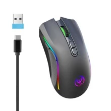 HXSJ 1pc 2.4g Wireless Mouse With Rgb Lighting, Rechargeable, Adjustable 4800dpi, Usb Plug-and-play, Optical Mouse For Gaming, Home And Office