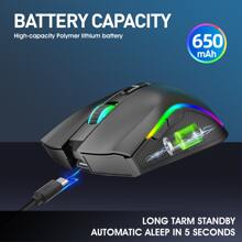HXSJ 1pc 2.4g Wireless Mouse With Rgb Lighting, Rechargeable, Adjustable 4800dpi, Usb Plug-and-play, Optical Mouse For Gaming, Home And Office