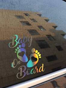 1pc Baby On Board Car Sticker, Laser Reflective Decal With Footprint Design - Pink - View 5