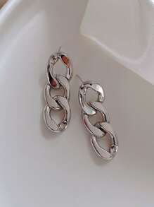 2 piezas Pendientes de borla de enlace de cadena de acero inoxidable adecuados para uso diario de hombres y mujeres - Plateado - Ver 5