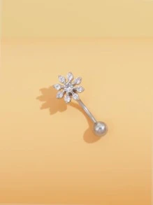 BR257 迷人镶嵌花朵设计肚脐环，适合女士，铜质穿孔首饰，情人节、妈妈、母亲、母亲节、礼物