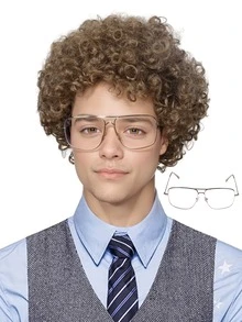 合成頭髮 9 英寸長棕色捲髮男士假髮適合日常派對使用迪斯科嬉皮搖滾 70 年代 80 年代派對角色扮演假髮無膠耐熱時尚柔軟纖維頭髮高密度自然外觀常規日常假髮拿破崙服裝假髮 - 棕色 - 查看 1