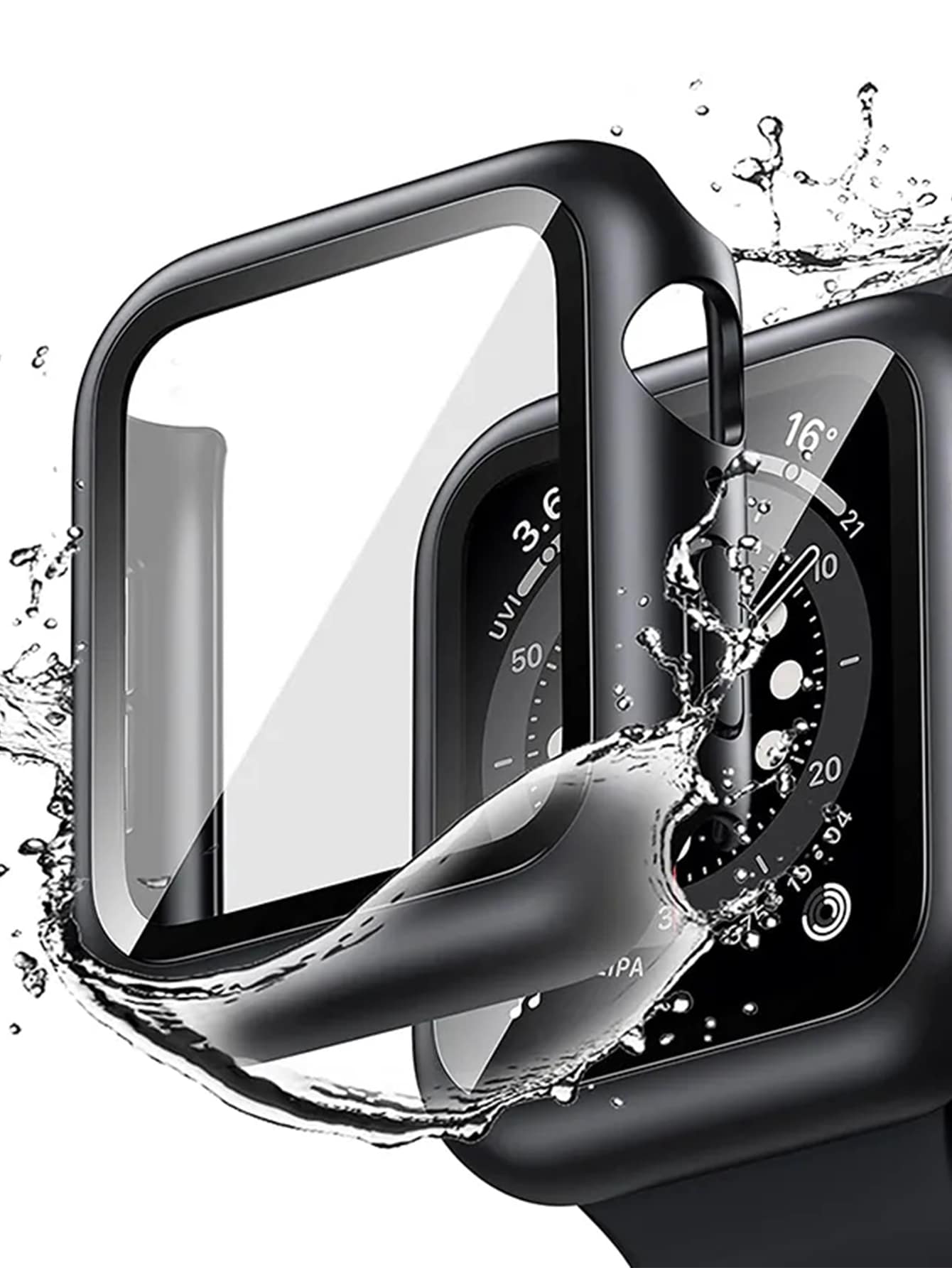 1入組黑色手錶殼帶玻璃適用於Apple Watch在尺寸49mm,45mm,44MM,42mm,41mm,40mm,和38mm - 黑色 - 查看 1