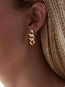 2pcs Stainless Steel Chain Thread Tassel Earrings In Minimalist Style For Daily Wear, Unisex - Yellow Gold - View 1