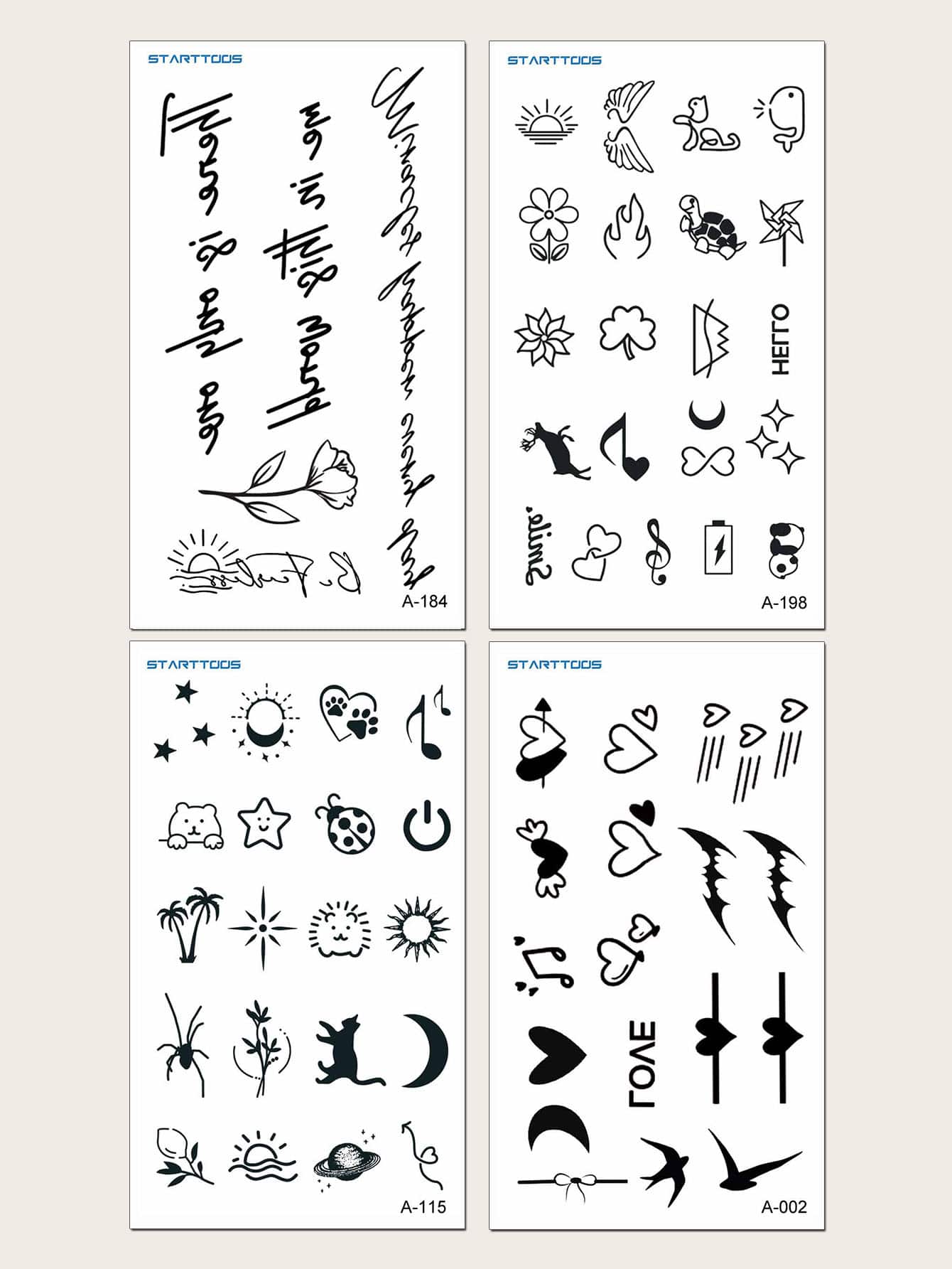 4pcs/set English Lettering Floral & Heart Shaped Temporary Tattoo Sticker For Finger, Wrist, Ear