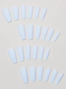24pcs Medium Milk White Solid Color False Nails With Simple Design, Including 1pc Nail File And 1pc Jelly Glue Press On Nails Nail Supplies
