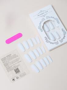 24pcs Medium Milk White Solid Color False Nails With Simple Design, Including 1pc Nail File And 1pc Jelly Glue Press On Nails Nail Supplies