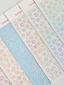 1pc Random Color Laser & Glitter Gradient Transparent Sticker Set With Butterfly, Heart, Moon And Flower Patterns For Bullet Journal, Scrapbooking Diy Decoration Back To School School Supplies - Multicolor - View 3