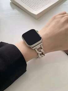 1条女士时尚智能手表表带，兼容表带38/40/41/42/44/45/46/49mm，优雅耐用且抗氧化不锈钢金属材质，玫瑰金、银色、黑色可选，兼容 Series Ultra 2/SE 11/10/9/8/7/6/5/4/3/2/1，时尚腕带手链，女士情人节礼物，智能手表配件 - 米色 - 查看 4