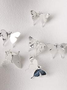 6pcs Silver 3D Butterfly Hair Clip Without Holes Elegant Women's Hair Accessory Claw Clips Hair Claws Hair Barrettes, School Stuff, Hair Accessories, Head Accessories - Silver - View 3