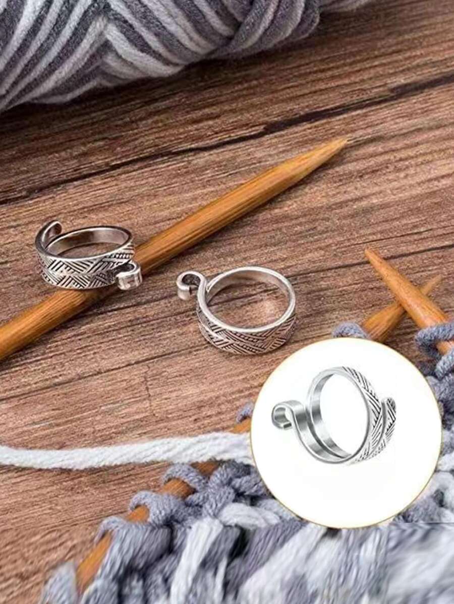 1入組鉤針手指環調節鉤針織環,開放式線引導指夾織物套 - 銀色 - 查看 1