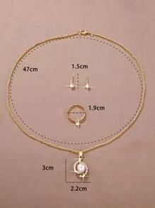 4入組女士人造珍珠和鑽石首飾套裝 - 金色 - 查看 4