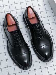 Zapatos PU Para Hombres De Negocios Formales Con Suela Gruesa, Altura Elevada, Cierre De Cordones, Estilo De Moda, Adecuados Para La Boda Del Novio En La Moda Europea Y Coreana - Negro - Ver 3
