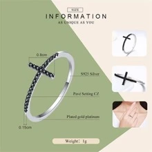 WOSTU 1 Miếng Phổ biến nhất 925 sterling bạc Vượt qua Hình dạng Ngón tay Nhẫn Đối với phụ nữ , Đen Trong sáng CZ Bạc nguyên chất Đồ trang sức Qủa tặng - Bạc - Xem 6