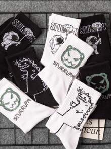 8pairs Men's Plain Creative Funny Expression Pattern Mid-Calf Socks - Multicolor - View 2