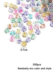 200 piezas de cuentas de acrílico transparentes con purpurina para elaborar collares, pulseras y joyería, con letras, de 7x4mm, con orificio de 1.5mm