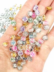 200 piezas de cuentas de acrílico transparentes con purpurina para elaborar collares, pulseras y joyería, con letras, de 7x4mm, con orificio de 1.5mm