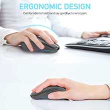 可充电无线鼠标，带 RGB 灯的双模鼠标，2.4G 无线和 BT 5.1 2400 DPI USB-C 可充电电池，适用于 PC 笔记本电脑台式机的人体工学鼠标 - 黑色 - 查看 4