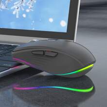 可充电无线鼠标，带 RGB 灯的双模鼠标，2.4G 无线和 BT 5.1 2400 DPI USB-C 可充电电池，适用于 PC 笔记本电脑台式机的人体工学鼠标 - 黑色 - 查看 12