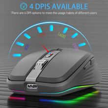 可充电无线鼠标，带 RGB 灯的双模鼠标，2.4G 无线和 BT 5.1 2400 DPI USB-C 可充电电池，适用于 PC 笔记本电脑台式机的人体工学鼠标 - 黑色 - 查看 11