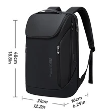 BANGE 男士電腦雙肩包,商業旅行防偷修身耐用手提電腦後背包,15.6英寸電腦包,帶USB充電端口防水休閒遠足旅行背包