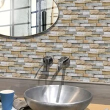7pcs 3d Vinyl Self Adhesive Wall Tile Sticker With Imitation Stone Effect, Home Decor For Kitchen, Bathroom 5.5x11 Inches - Multicolor - View 6